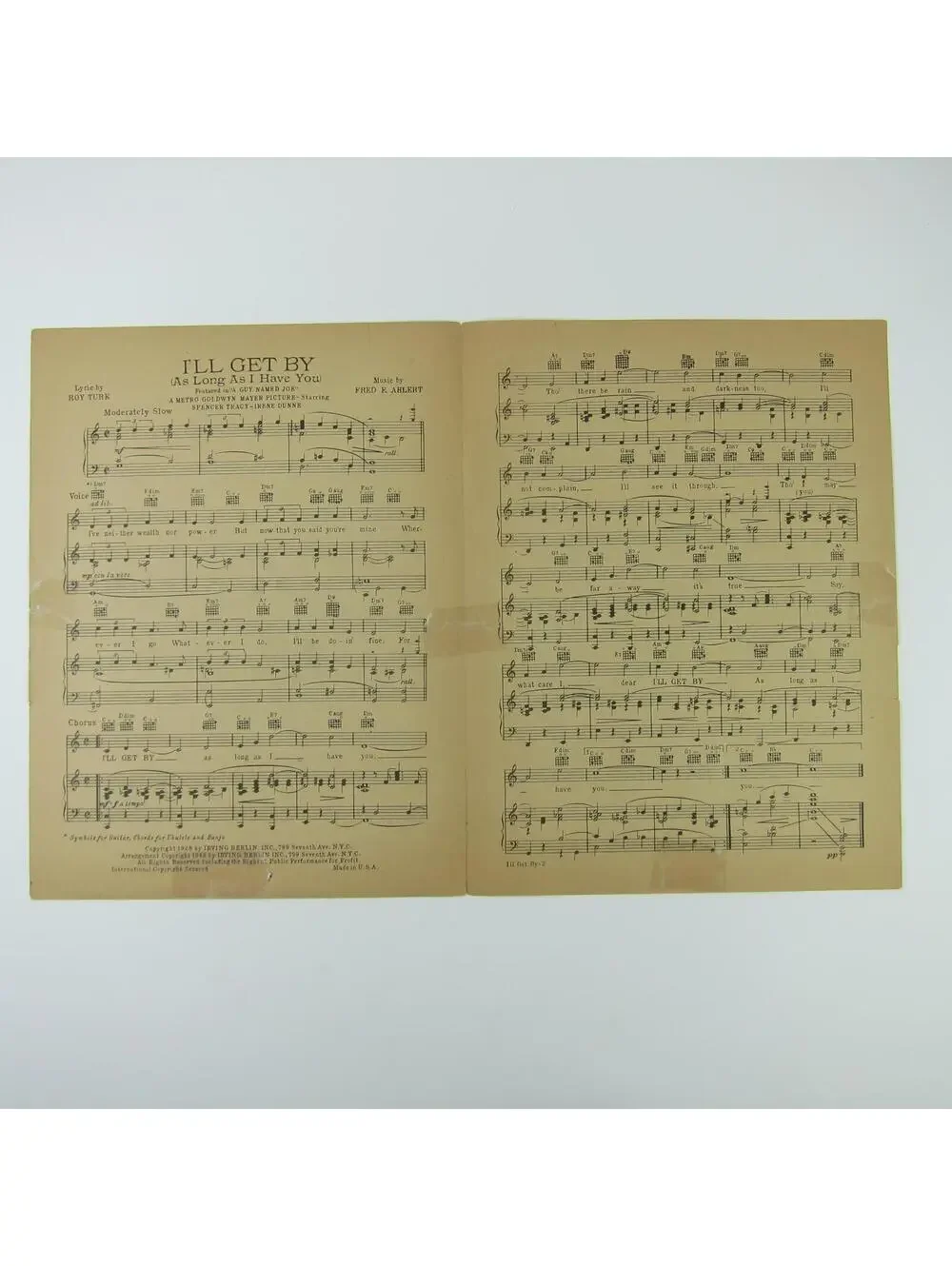 Sheet Music I'll Get By A Guy Named Joe Irene Dunne Spencer Tracy Vintage 1943